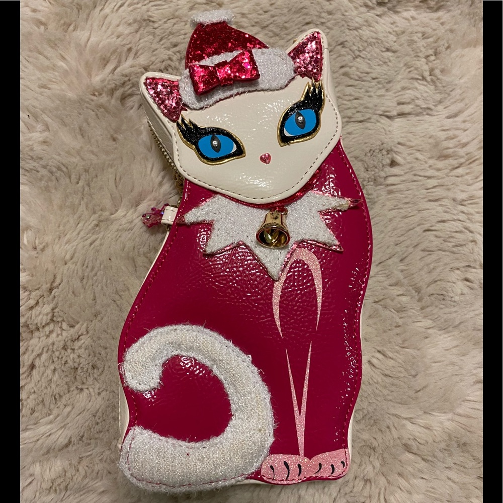 Betsy Johnson pink holiday kitty Crossbody purse